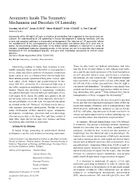 Asymmetry Inside the Symmetry: Mechanisms and Disorders of Laterality