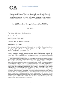 Beyond Poet Voice: Sampling the (Non-) Performance Styles of 100 American Poets