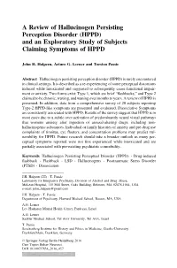 HPPD) and an Exploratory Study of Subjects Claiming Symptoms of HPPD