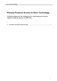 Primary Producer Access to Gene Technology