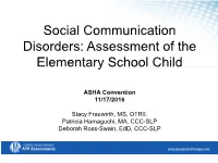 Social Communication Disorders: Assessment of the Elementary School Child