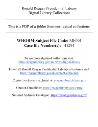 WHORM Subject File Code: ME001 Case File Number(S): 141294