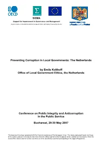 Preventing Corruption in Local Governments: the Netherlands