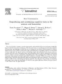 Empathizing and Systemizing Cognitive Traits in the Sciences and Humanities
