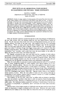 Pine Nuts As an Aboriginal Food Source in California and Nevada: Some Contrasts