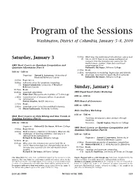 Program of the Sessions, Washington, DC Meeting