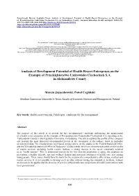 Analysis of Development Potential of Health Resort Enterprises on the Example of Przedsiębiorstwo Uzdrowisko Ciechocinek S.A