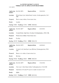 Daventry District Council Weekly List of Applications Registered 14/11/2011