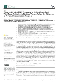 Differential Microrna Expression in USP8-Mutated and Wild-Type Corticotroph Pituitary Tumors Reﬂect the Difference in Protein Ubiquitination Processes