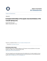 Ecological Relationships of the Aquatic Macroinvertebrates of the Cascade Springs Area