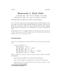 Homework 3: Hash Table Code Due: Tue., Oct