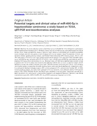 Original Article Potential Targets and Clinical Value of Mir-490-5P in Hepatocellular Carcinoma: a Study Based on TCGA, Qrt-PCR and Bioinformatics Analyses