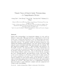 Twenty Years of Digital Audio Watermarking – a Comprehensive Review
