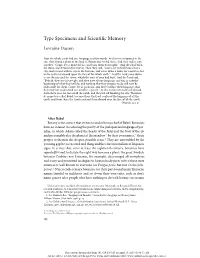Type Specimens and Scientific Memory
