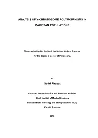 Analysis of Y-Chromosome Polymorphisms in Pakistani