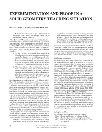 Experimentation and Proof in a Solid Geometry Teaching Situation