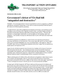 Government's Defeat of VIA Rail Bill