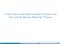 Division Into Cases and the Quotient-Remainder Theorem