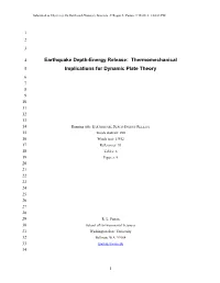 Earthquake Depth-Energy Release: Thermomechanical 5 Implications for Dynamic Plate Theory