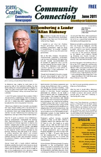 June 2011 Remembering a Leader Mr. Allan Blakeney