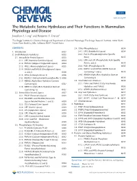 The Metabolic Serine Hydrolases and Their Functions in Mammalian Physiology and Disease Jonathan Z