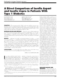 A Direct Comparison of Insulin Aspart and Insulin Lispro in Patients with Type 1 Diabetes