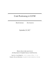 Code Positioning in LLVM
