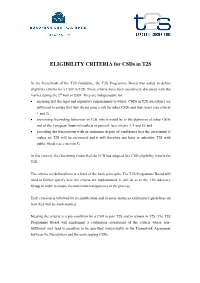 ELIGIBILITY CRITERIA for Csds in T2S