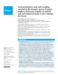 Seed Germination and Early Seedling Survival of the Invasive Species Prosopis Juliﬂora (Fabaceae) Depend on Habitat and Seed Dispersal Mode in the Caatinga Dry Forest