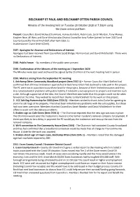 BELCHAMP ST PAUL and BELCHAMP OTTEN PARISH COUNCIL Minutes of the Meeting Held on Tuesday 20 October 2020 at 7.30Pm Using the Zoom Online Platform