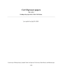 Carl Zigrosser Papers Ms