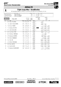 RESULTS Triple Jump Men - Qualification with Qualifying Standard of 15.90 (Q) Or at Least the 12 Best Performers (Q) Advance to the Final