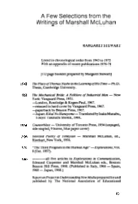 A Few Selections from the Writings of Marshall Mcluhan