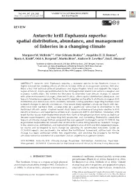 Antarctic Krill Euphausia Superba: Spatial Distribution, Abundance, and Management of Fisheries in a Changing Climate