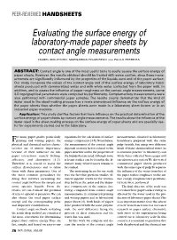 Evaluating the Surface Energy of Laboratory-Made Paper Sheets by Contact Angle Measurements