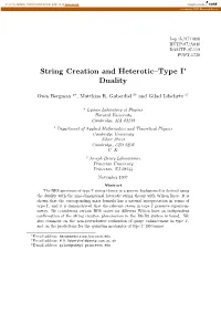 String Creation and Heterotic–Type I' Duality