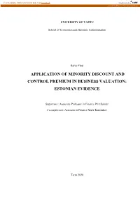 Application of Minority Discount and Control Premium in Business Valuation: Estonian Evidence