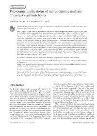 Taxonomic Implications of Morphometric Analysis of Earless Seal Limb Bones