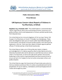 UN Expresses Concern About Reports of Violence in Tuz Khurmatu, in Kirkuk
