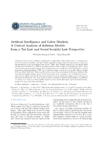 Artificial Intelligence and Labor Markets. a Critical Analysis of Solution Models from a Tax Law and Social Security Law Perspec
