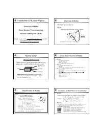 Introduction to Nuclear Physics Structure of Matter
