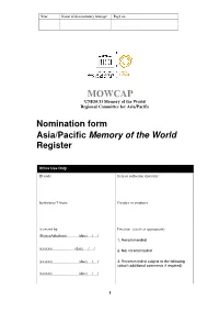Nomination Form Asia/Pacific Memory of the World Register