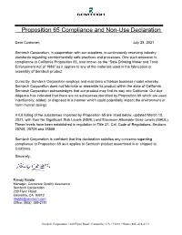Proposition 65 Compliance and Non-Use Declaration