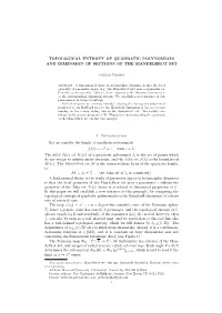 Topological Entropy of Quadratic Polynomials and Dimension of Sections of the Mandelbrot Set