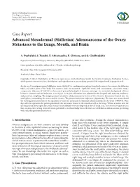 Advanced Mesodermal (Müllerian) Adenosarcoma of the Ovary: Metastases to the Lungs, Mouth, and Brain