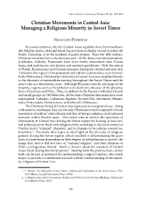 Christian Movements in Central Asia: Managing a Religious Minority in Soviet Times