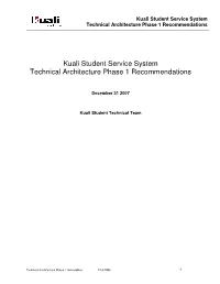 Kuali Student Service System: Technical Architecture Phase 1 Recommendations
