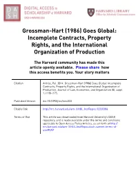 Grossman-Hart (1986) Goes Global: Incomplete Contracts, Property Rights, and the International Organization of Production