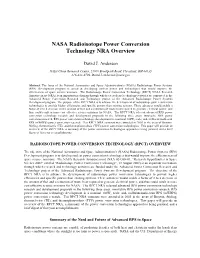 NASA Radioisotope Power Conversion Technology NRA Overview