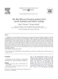 The Mio-Pliocene European Primate Fossil Record: Dynamics and Habitat Tracking